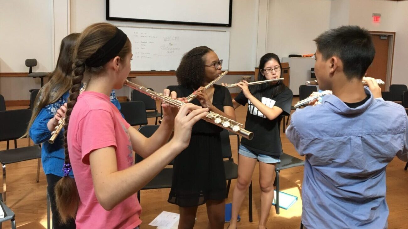 Takoma Park Flute-a-rama flute camp students warming up for rehearsal