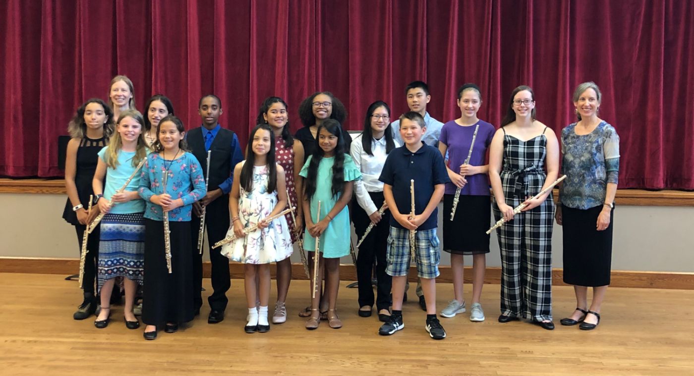 Takoma Park Flute-a-rama flute camp students and teachers after final concert